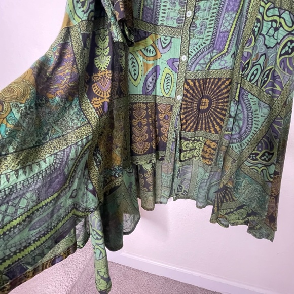 Step In Style NWT Long Sleeve Button Down Lagenlook Boho Dress Sz One Plus Green - Picture 5 of 16